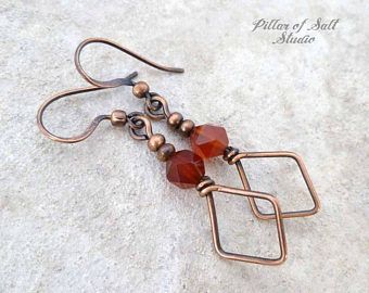 Handmade Copper Jewelry, Copper Jewelry Handmade, Red Carnelian, Wrapped Earrings, Wire Work Jewelry, Earrings Metal, Handcrafted Artisan Jewelry, Work Jewelry, Earrings Red