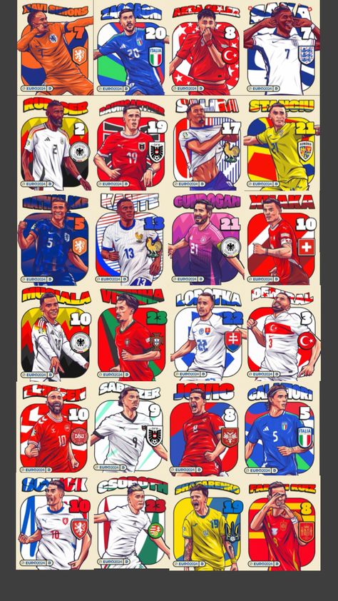 Some of the stars at the euros #euros2024germany #euros #football #spain #germany #england #switzerland #italy #romania #serbia #austria #fyp Euros Football, Football Player Drawing, Mosque Design Islamic Architecture, Germany Football, Basketball Photography, Player Card, Sports Graphic Design, Football Poster, Football Pictures