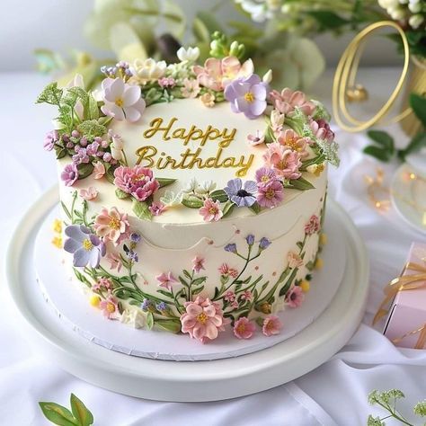 Pastel Flower Cake, Flower Themed Cake, Chocolate Overload Cake, Flower Cake Design, Bolo Vintage, Cake Floral, Birthday Cake Decorating Ideas, Girly Birthday, Birthday Chocolate