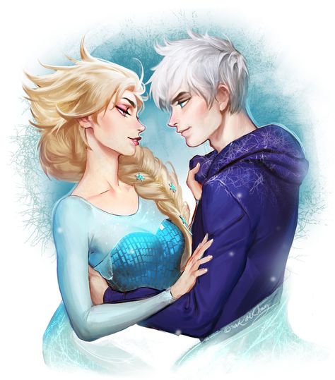 Elsa and Jack Jelsa Fanart, Princesas Disney Anime, Legend Of The Guardians, Jack Frost And Elsa, Jack And Elsa, Rise Of The Guardians, Queen Elsa, Disney Couples, The Guardians