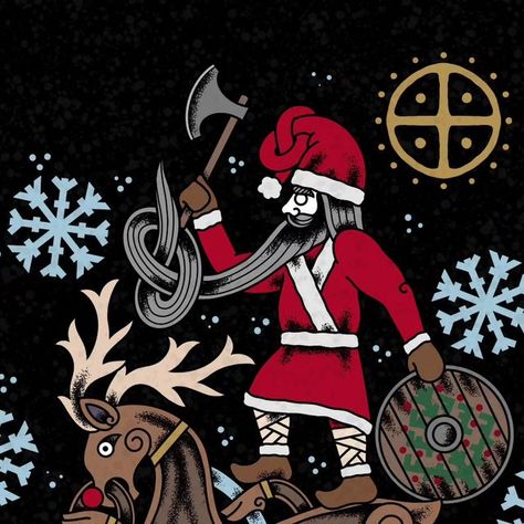 The Saxon Storyteller on Instagram: "YULE IS COMING #paganaart #vendel #yule #alu #odin #heathen #heathentattoo #yuletide #tyr #valknut #valhalla #hugninn #mugninn #thor #thunor #boarwarrior #vikingtattoo #vikingart #pagantattoo #viking #thesaxonstoryteller" Viking Santa, Viking Santa Claus, Odin Santa Claus, Fylgja Norse Mythology, Odin Allfather Art, Hen Tattoo, Pagan Tattoo, Ancient Writing, Nordic Art