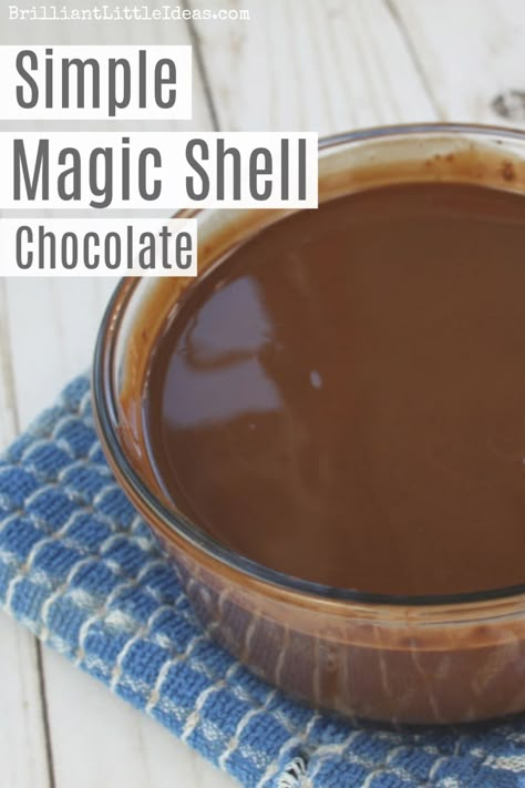 Diy Magic Shell, Snowball Painting, Hard Shell Chocolate, Shell Chocolate, Homemade Magic Shell, Homemade Chocolate Ice Cream, Ice Cream Sauce, Magic Chocolate, Magic Shell