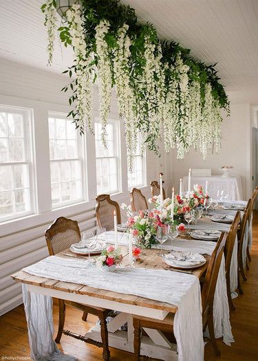 White Wisteria, Greenery Garland, Hanging Garland, Hanging Flowers, Floral Garland, Garland Wedding, Long Table, Wedding Table Centerpieces, Flower Garlands