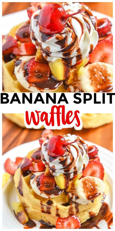 Dinner Waffles, Sweet Waffles, Banana Split Recipes, Waffles Breakfast, Crumble Cookie Recipe, Easy Egg Recipes, Breakfast Specials, Breakfast Recipes Sweet, Banana Breakfast