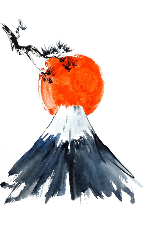 Learn how to paint Japanese mountain step by step in watercolor with Watercolor Travelers for free! Join our Watercolor Crate Japanese Watercolor Art For Beginners, Japanese Art Inspiration, Japanese Culture Drawing, Japanese Canvas Art, Japan Inspired Art, Japan Watercolor Painting Easy, Japanese Watercolour Painting, Japanese Inspired Design, Asian Inspired Art