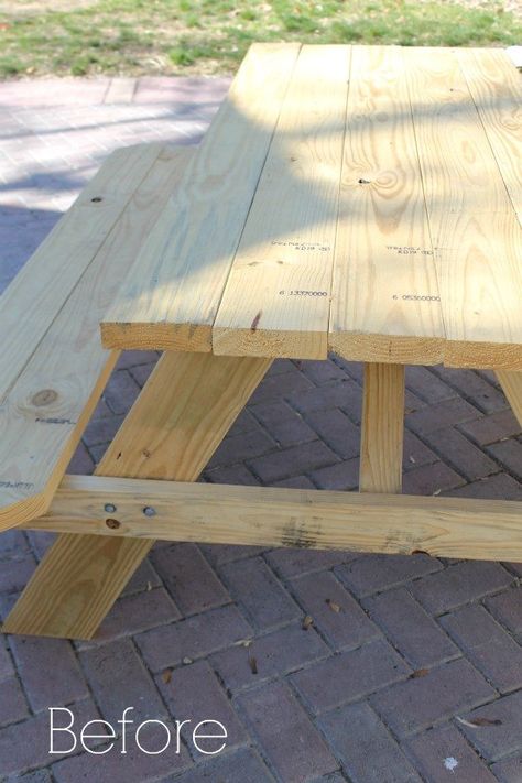 Stain Picnic Table, Stained Picnic Table, Stained Picnic Table Ideas, Picnic Table Stain Ideas, Diy Weathered Wood, Wood Picnic Table, Wicker House, Weathered Wood Finish, Picnic Table Plans