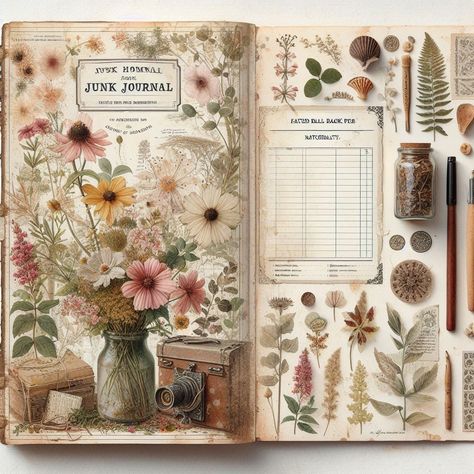 Printable Junk Journal Kit - Naturalist, Flora, Flowers, Botanical, Nature - Faded Blank Page Edith Holden Style - Herbal Blank Page Aesthetic, Nature Journal Cover, Blank Pages Aesthetic, Cottagecore Journal, Project Layout, Journal D'inspiration, Page Aesthetic, Botanical Printables, Botanical Journal