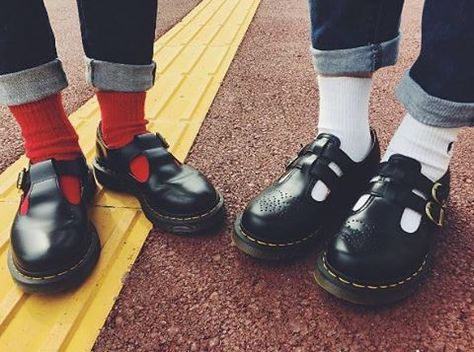 Double Docs: The 8065 shoe and the Polley shoe. Link in bio. Photo by @minamiiiiiii.bb. #drmartensstyle Dr Martens Polley Outfit, Dr Martens Mary Jane Outfit, How To Wear Doc Martens, Doc Martens Mary Janes, Dr Martens Mary Janes, Mary Jane Outfit, Mary Janes Outfit, Mary Jane Shoes Outfit, Dr Martens Outfit