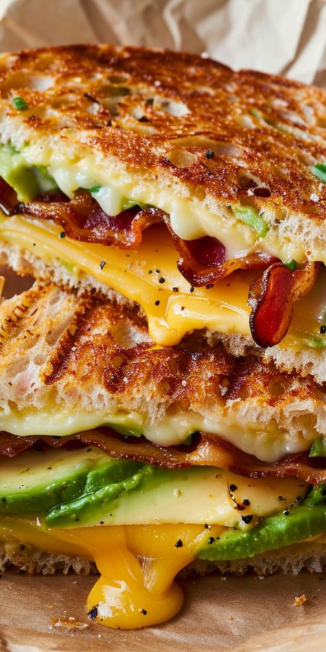 Avocado Bacon Grilled Cheese Sandwich – Chasety Sweet Panini Recipes, Avocado Bacon Grilled Cheese, Recipes For Dinner Sandwich, Lunch Ideas To Sell, Breakfast Sandwich On Toast, Bacon And Avocado Sandwich, Ham Avocado Sandwich, Turkey Avocado Bacon Sandwich, Sandwich Recipes With Avocado