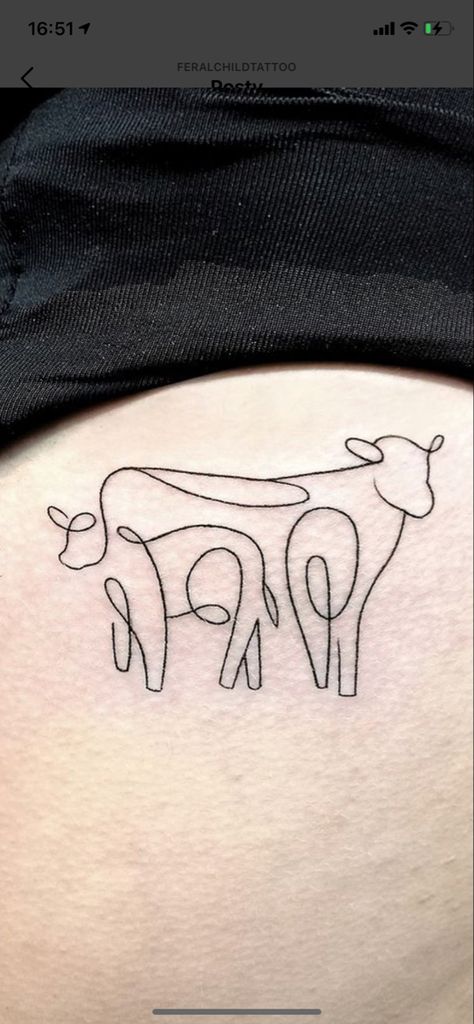 Cow tattoo line art idea easy simple tattoo Unique Cow Tattoos, Western Style Tattoos Simple, Cool Cow Tattoo, Country Henna Tattoos, Cow Tattoo Line, Cows Tattoo Ideas, Cow Line Art Tattoo, Farm Related Tattoos, Country Tattoo Ideas For Women