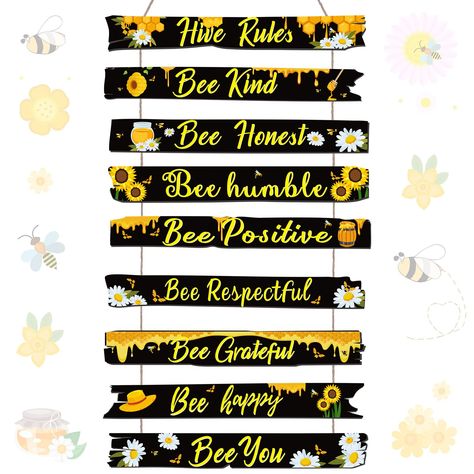 PRICES MAY VARY. Package Includes: you will get 1 piece of the bee kitchen decor, which is lovely and beautiful; The size of this wooden bee wall decor is approx. 50 x 30 x 0.5 cm/ 20 x 12 x 0.2 inch after hanging, making our humble bee wall decor will not too small or too big, suitable for decorating your home, bedroom, kitchen, office and so on Bee Theme Design: our kitchen rules wall decor takes classical hive bee design, including bee, hive, sunflower, daisy and other vivid patterns, which l Bee Wall Decor, Sunflower Decorations, Christmas Bee, Design With Rope, Bumble Bee Decorations, Humble Bee, Decorations For Living Room, Bee Theme Party, Spring Daisy