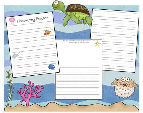 Under the Sea Themed Handwriting Sheets (Perfect for Story Writing and Vocabulary) Writing Activities For Preschoolers, Writing Vocabulary, Kids Handwriting Practice, Handwriting Sheets, Ocean Activities, Ocean Kids, Activities Preschool, Kids Artwork, Story Telling