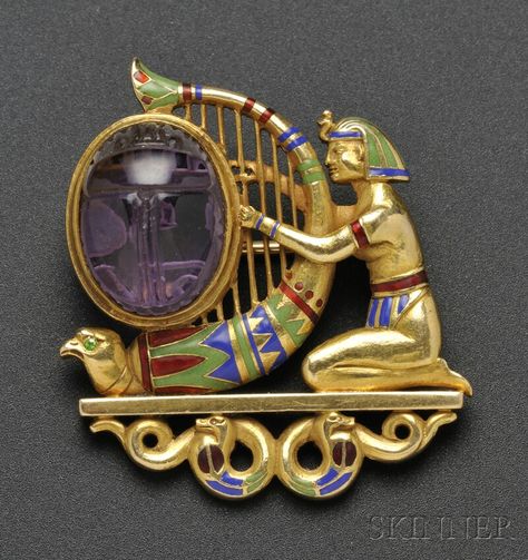 $10,000.00. Egyptian Revival Amethyst and Enamel Brooch, T.B. Starr Egyptian Jewellery, Walk Like An Egyptian, Egyptian Revival Jewelry, Ancient Egyptian Jewelry, Bijoux Art Nouveau, Egyptian Scarab, Egyptian Style, Nouveau Jewelry, Egyptian History