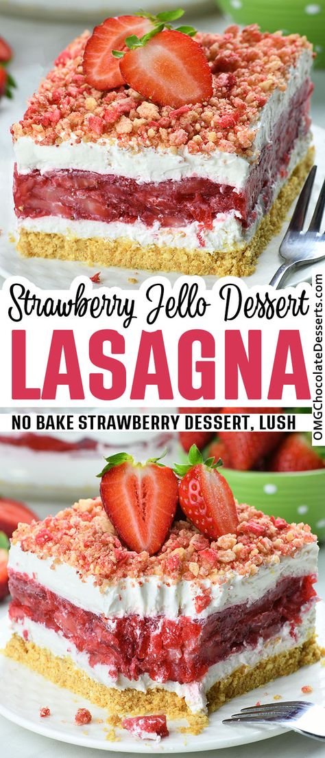 Strawberry Lasagna Desserts, Strawberry Jello Lasagna, Deserts Board, Jello Lasagna, Strawberry Lasagna, Watermelon Cakes, Strawberries Whipped Cream, Dessert Lasagna, Easy Strawberry Desserts