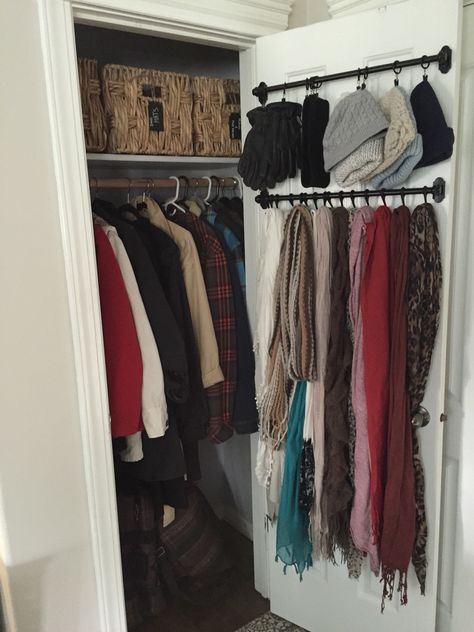 Small Coat Closet Organizing outerwear in a compact space. No Mudroom, no problem. Small Coat Closet, Neat Closet, Organiser Son Dressing, Front Closet, How To Organize Your Closet, Coat Closet Organization, Entry Closet, Open Closet, Hall Closet