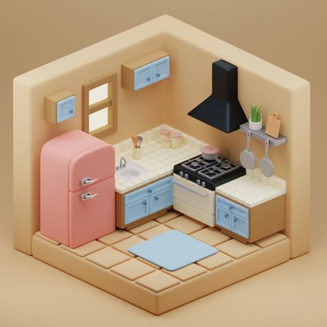 ArtStation - Smooth 3D Kitchen Anime Houses, Kitchen Blenders, 3d Modeling Tutorial, Blender Models, Low Poly Games, Isometric Art, Blender Tutorial, Sims House Design, Isometric Design