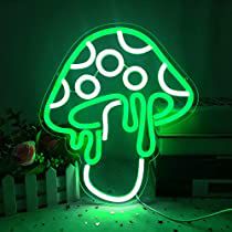 Mushroom Sign, Enchanted Bedroom, Neon Mushroom, Wall Decor Game Room, Neon Decorations, Trippy Stuff, Game Room Bedroom, Laser Cut Lamps, Green Mushroom