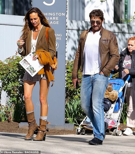 Morgan Brown, With Girlfriend, Famous Person, Gerard Butler, Brown Leather Jacket, York City, New York City, Brown Leather, Leather Jacket