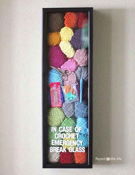 In case of emergency, break glass. Crochet Quote, Repeat Crafter Me, Knitting Humor, Mollie Makes, Yarn Storage, Crochet Humor, Yarn Stash, Crochet Items, Yarn Projects