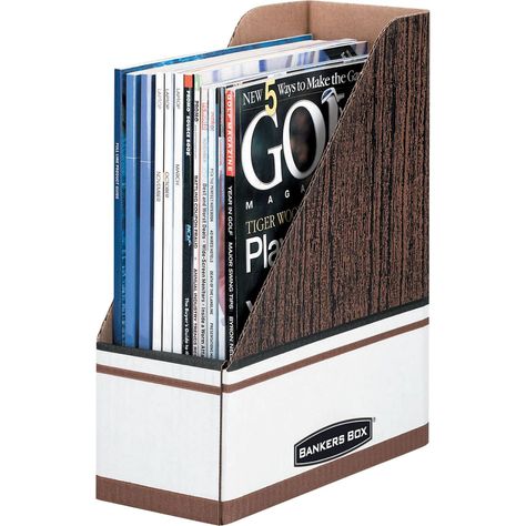 Bankers Box® Extra Strength Magazine File Holder, Oversized Letter Size, Each | Quill.com Diy Magazine Holder, Literature Organizer, Magazine File Holders, Magazine Files, File Holder, File Organiser, Office Furniture Accessories, File Organization, File Folders