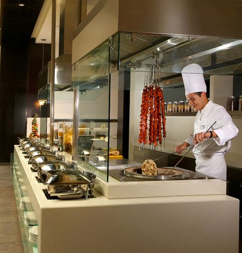 All day dining restaurant offering buffet for breakfast, lunch and dinner. For more details contact (+971) 4 7040000, Email: centro.barsha@rotana.com Open Buffet, Hotel Buffet, Dining Buffet, Buffet Decor, Buffet Restaurant, Buffet Display, Hotel Kitchen, Counter Design, Open Concept Kitchen