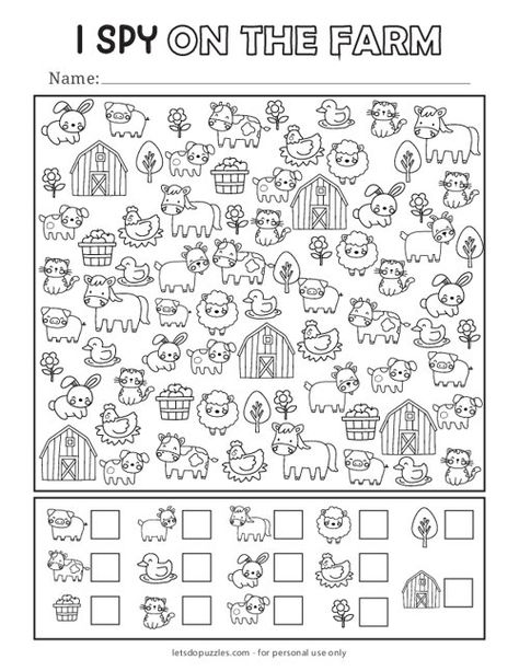 Farm Printable, Spy Games For Kids, Fun Worksheets For Kids, Printable Games For Kids, I Spy Games, Activity Sheets For Kids, Farm Activities, Free Printable Activities, Printables Free Kids