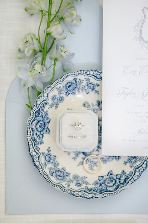 Blue And White Classic Wedding, Classy Blue Wedding Theme, Blue Flat Lay Wedding, Blue Wedding Flatlay, Timeless Blue Wedding, Blue Monochromatic Wedding, Wedding Themes Light Blue, Blue And White Aesthetic Wedding, Preppy Coastal Wedding