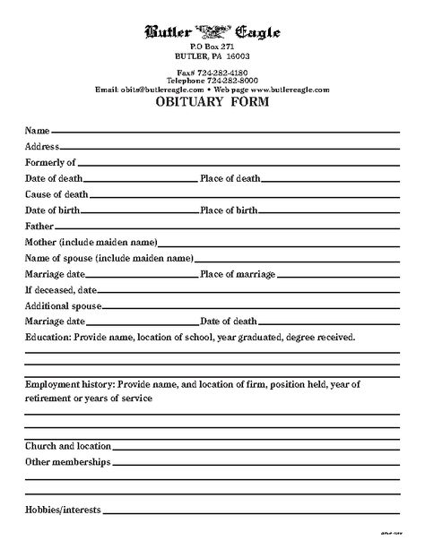 Fill In The Blank Obituary Template (1) - TEMPLATES EXAMPLE | TEMPLATES EXAMPLE Write An Obituary, Certificate Of Achievement Template, Obituary Template, Emergency Binder, Blank Check, Obituaries Template, Fill In The Blank, Program Template, Book Template