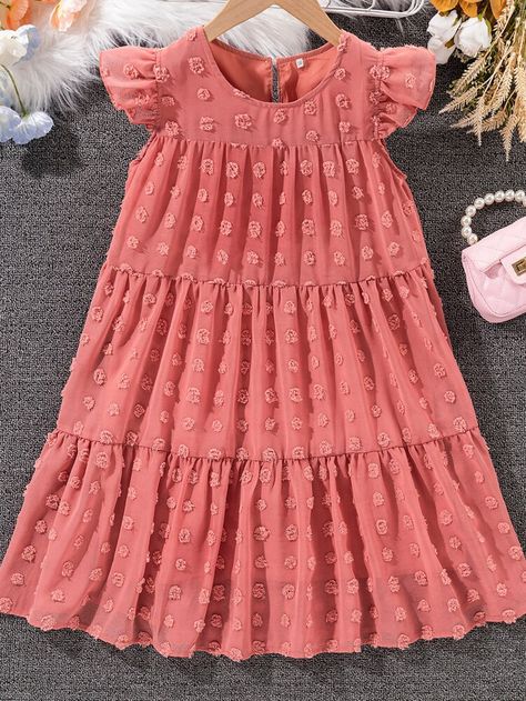 Free Returns ✓ Free Shipping On Orders $49+ ✓. Girls Swiss Dot Flutter Sleeve Ruffle Hem Chiffon Smock Dress- Girls Dresses at SHEIN. Frocks For Kids, Frock Designs, Girls Smocked Dresses, Kids Frocks Design, Elegant Blouse Designs, Kids Fashion Dress, Kids Frocks, Chiffon Fashion, Kids Dresses