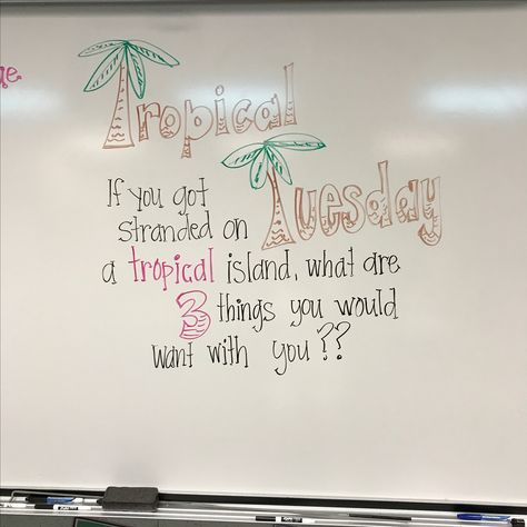 Bellwork Ideas Elementary, Whiteboard Office Ideas, Whiteboard Questions Tuesday, Tuesday Classroom Board, Fun Whiteboard Ideas, Tuesday Whiteboard Question, Staff Whiteboard Ideas, Daily Classroom Questions, Work White Board Ideas Inspiration