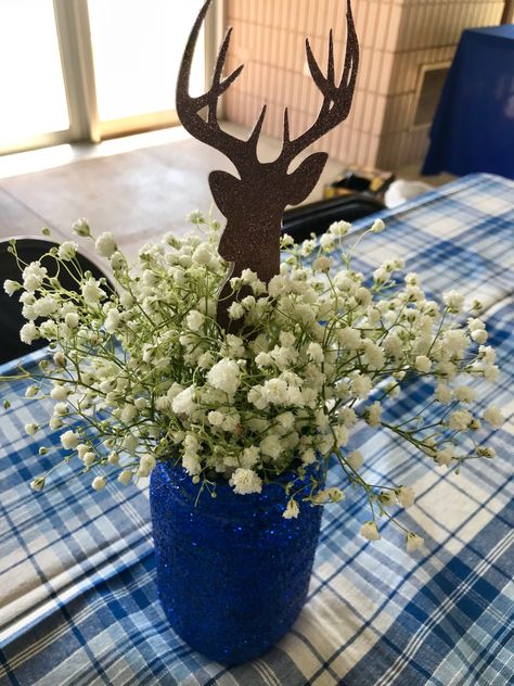 Little Buck Centerpieces Oh Deer A Little Buck Is Almost Here, Buck Baby Shower Ideas For Boys, Deer Themed Baby Shower Boys, Oh Deer Baby Shower Boy, Deer Baby Shower Boy, Baby Shower Camo, Hunting Baby, Deer Baby Showers, Fox Baby Shower