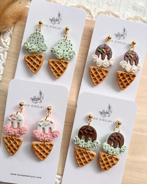 Thank you so much to everyone who shopped the drop yesterday ♥️ The Ice Cream Cones were the fan fav! I can't believe after this drop it is time to start Fall/Halloween and Back 2 School!! Where has this year gone? #handmadejewelry #handmadeclayearrings #polymerclayearrings #jewelrydesigner #trendyearrings #hypoallergenicearrings #behindthescenes #shopsmall #summerearrings #floralearrings #funearrings #icecreamearrings Air Dried Clay Earrings, Polymer Clay Earring Ideas, Polymer Clay Food Earrings, Clay Earring Ideas, Polymer Clay Earrings Diy, Unique Clay Earrings, Cute Polymer Clay Earrings, Ice Cream Earrings, Earrings Handmade Clay