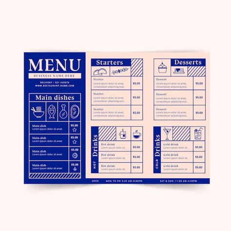 Minimal Menu Design, Minimalist Menu Design, Menu Design Ideas, Menu Minimalist, Menu Design Layout, Menu Board Design, Minimalist Restaurant, Menu Design Inspiration, Blue Menu