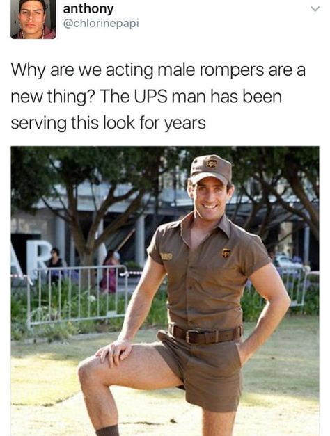 Rompers and UPS men Super Short Shorts, Growing A Mustache, Romper Men, New Helmet, Man Office, Short Romper, Men Photography, Military Men, Wholesome Memes