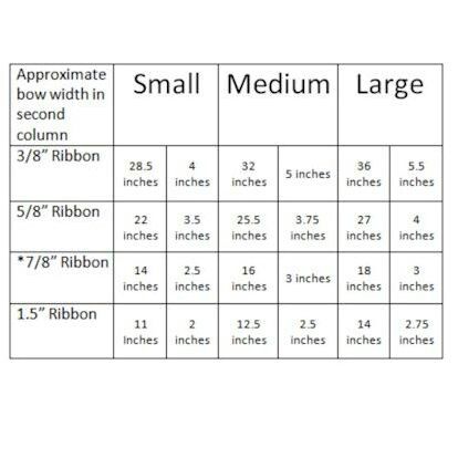 Table showing what ribbon length to cut for different sized bows. Gies with the picture of the bows. On hair hardware Make A Hair Bow, Bow Measurements, Hair Bow Tutorial, Bow Template, Diy Bows, Bow Headband Hairstyles, Hair Ribbons, Bow Tutorial, Handmade Hair Bows