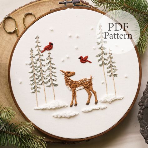 Magnus And Quill Embroidery, Woodland Creature Embroidery, Seasonal Embroidery Patterns, Winter Embroidery Ideas, Forest Embroidery Pattern, Polar Bear Embroidery, Holiday Embroidery Ideas, Winter Embroidery Patterns, Christmas Embroidery Ornaments