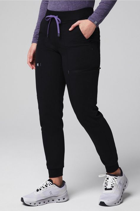 On-Call Scrub Jogger Fabletics Black/Wisteria female Activewear >> Scrubs >> Bottoms >> Product Feed MotionTech regular 4-Way Stretch/Breathable/Lightweight Shoes To Wear With Black Scrubs, Black Scrubs Outfit, Fabletics Scrubs, Black Wisteria, Scrubs Fashion, Medical Scrubs Fashion, Female Activewear, Scrub Style, Surgical Tech