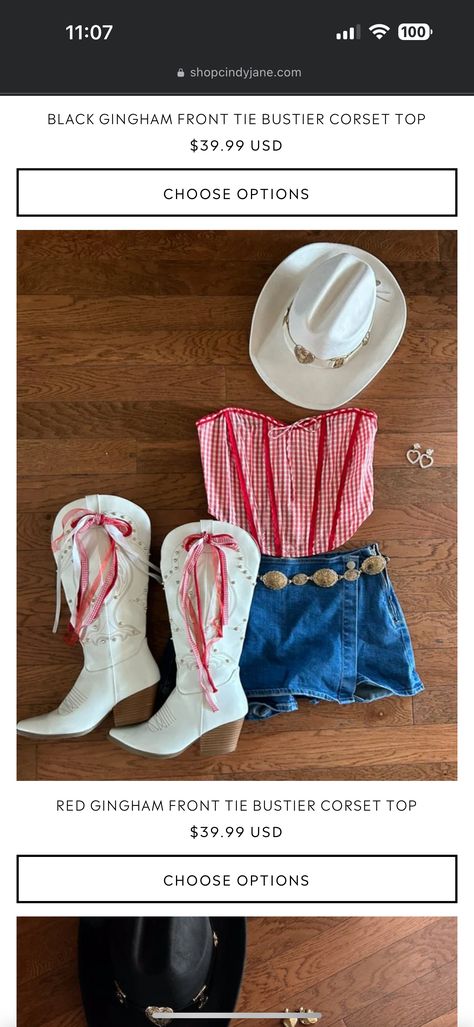 Gingham Corset Top, Country Style Aesthetic, Whiskey Myers Concert Outfit Ideas, Halloween Costumes Ideas Aesthetic, Red Country Outfit, Red Gingham Outfit, Ty Myers, Country Concert Outfits Summer, Sec Gameday Outfits