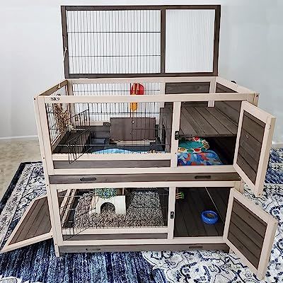 Rabbit Hutch Large Bunny House Two Story with Trap Door, Indoor Outdoor Small Animal Cage with Deeper Tray, Wheels House Two Story, Rabbit Hutch Indoor, Large Bunny, Bunny Hutch, All About Rabbits, Animal Cage, Door Indoor, Bunny Cages, Trap Door