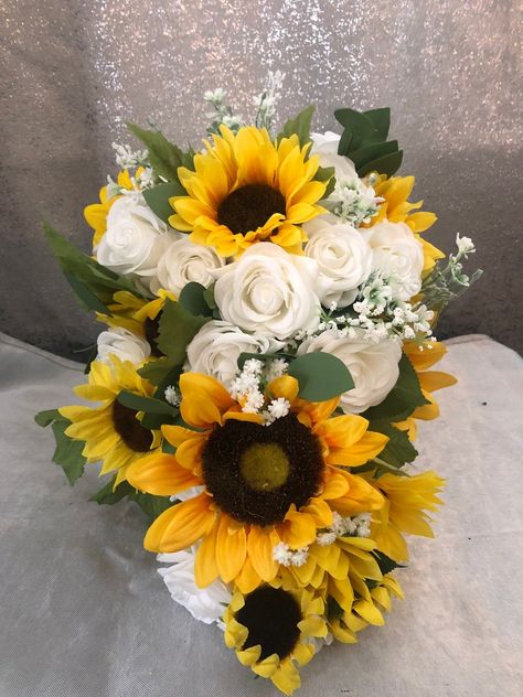 Bride bouquet sunflower cascading bouquet wedding bouquet | Etsy Hairdo Bridesmaid, Cascading Bouquet Wedding, Fall Sunflower Weddings, Bouquet Sunflower, Sunflower Bridal Bouquet, Sunflower Wedding Decorations, Cascading Bouquet, Spring Wedding Bouquets, Elegant Wedding Centerpiece