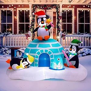 6.9ft Long Christmas Inflatables Igloo with 3 Penguins, Outdoor Christmas Decorations LED Light Up Penguin Fishing, Christmas Blow Up Yard Decorations for Garden Lawn Outdoor Holiday Decorations Penguin Fishing, Penguin Christmas Decorations, Christmas Blow Up, Inflatable Christmas Decorations Outdoor, Christmas Props, Warm White Led Lights, Christmas Inflatables, Best Kids Toys, Outdoor Holidays