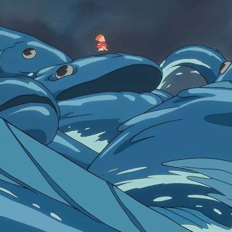 Ponyo Running On Water, Ponyo Themed Phone, Studio Ghibli Water, Moki Cherry, Ponyo Underwater, Ponyo Ocean, Ghibli Nursery, Ghibli Screencaps, Ghibli Redraw