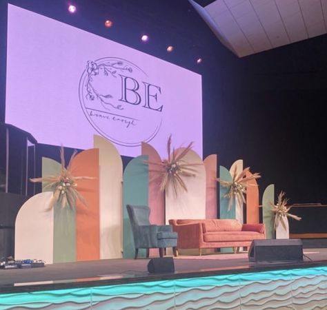 Backdrop For Womens Conference, Conference Stage Backdrop Design, Panel Event Design, Womens Event Stage Design, Conference Stage Set Design, Decor For Womens Conference, Women Conference Decor, Womans Conference Decor Ideas, Women’s Conference Stage Decor