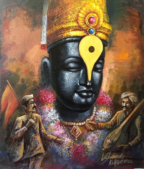 Vitthal Painting Canvases, Vithal Mauli Painting On Canvas, Vithu Mauli Painting, Vithal Painting, Vitthal Painting, Vitthal Mauli, Janmashtami 2024, Vitthal Rukmini, Portrait Rangoli