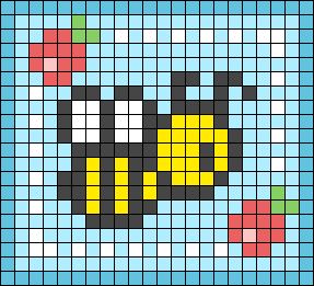 Bee Grid Pattern, Bee Alpha Pattern, Perler Beads Bee, Perler Easy, Pixel Art Bee, Bee Pixel Art, Hama Art, Crochet Grid, Tiny Cross Stitch