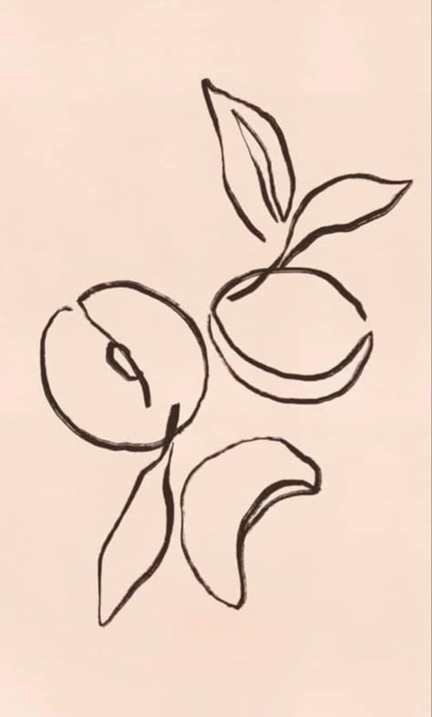 Ink Wash Illustration, Tattoo Combination Ideas, Nectarine Tattoo, Matisse Tattoo, Peach Illustration, Plant Drawing, Sketchbook Art Inspiration, Minimalist Art, Peaches