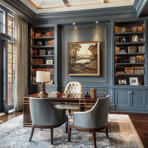 Built In Bookshelves, Home Library Rooms, Office Built Ins, Home Library Design, Home Office Setup, Home Office Space, Home Library, Office Interior Design, Home Office Design