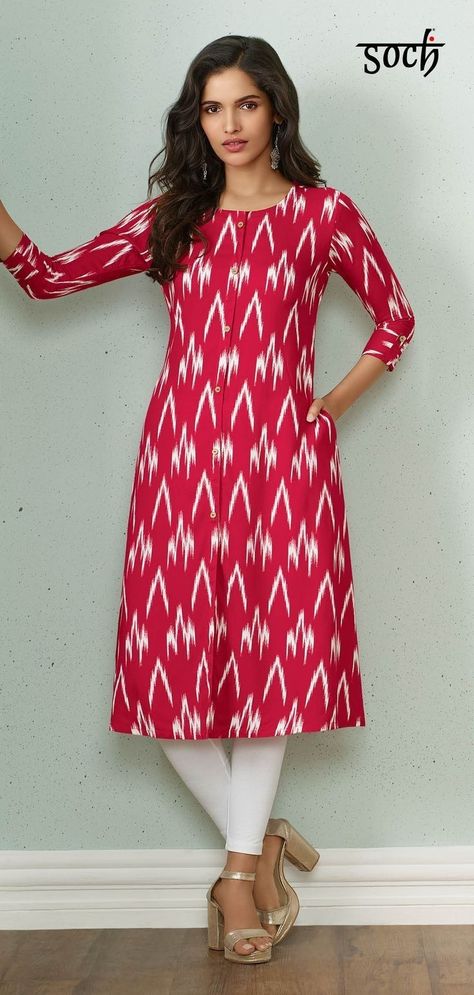 f4a4da9aa7eadfd23c7bdb7cf57b3112desc52665026ri Red Kurti Design, Printed Kurti Designs, Silk Kurti Designs, Indian Kurti Designs, New Kurti Designs, Churidar Designs, Ikat Dress, Simple Kurta Designs, Designer Kurti Patterns