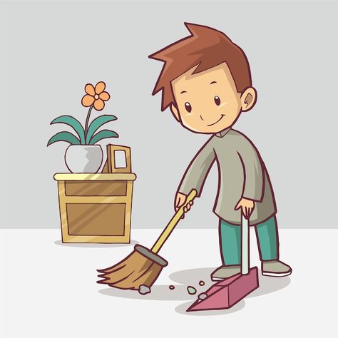 Cleaning Drawing, Islamic Kids Activities, Student Cartoon, About A Boy, Baby Cleaning Products, Islamic Cartoon, A Broom, Art And Craft Videos, Happy Cards