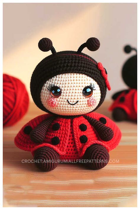 Amigurumi Ladybug Crochet Free Pattern Ladybug Crochet, Crochet Ladybug, Crochet Bird Patterns, Knitting Patterns Free Scarf, Crochet Dolls Free Patterns, Crochet Animals Free Patterns, Crochet Amigurumi Free Patterns, Knitted Animals, Crochet Square Patterns